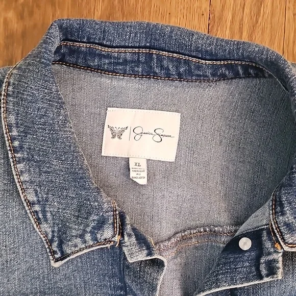 Sz Xl Classic Blue Jean Denim Jacket Comfy Soft Distressed Boho Bohemian Beach - Picture 4 of 5